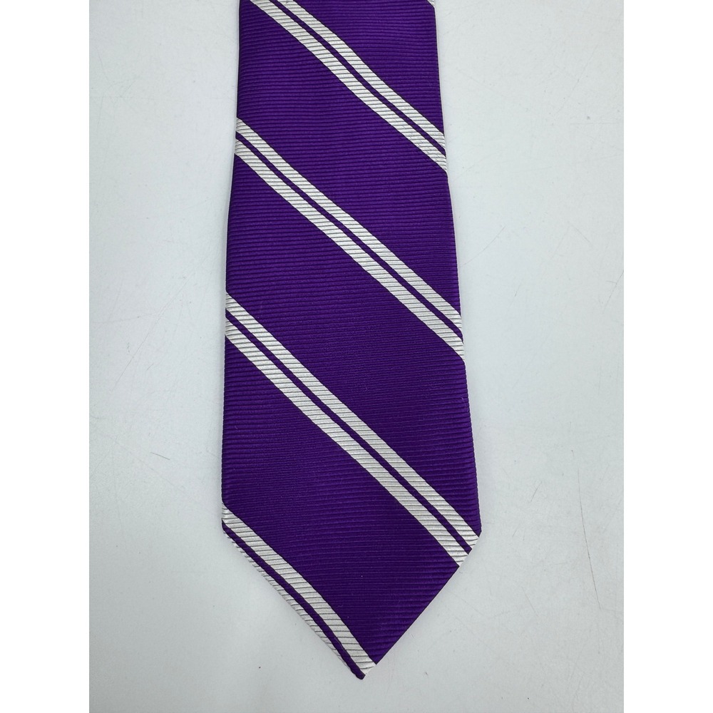 Brooks Brothers 346 Mens Purple White Diagonal Striped Pure Silk Rep Necktie - Picture 2 of 6